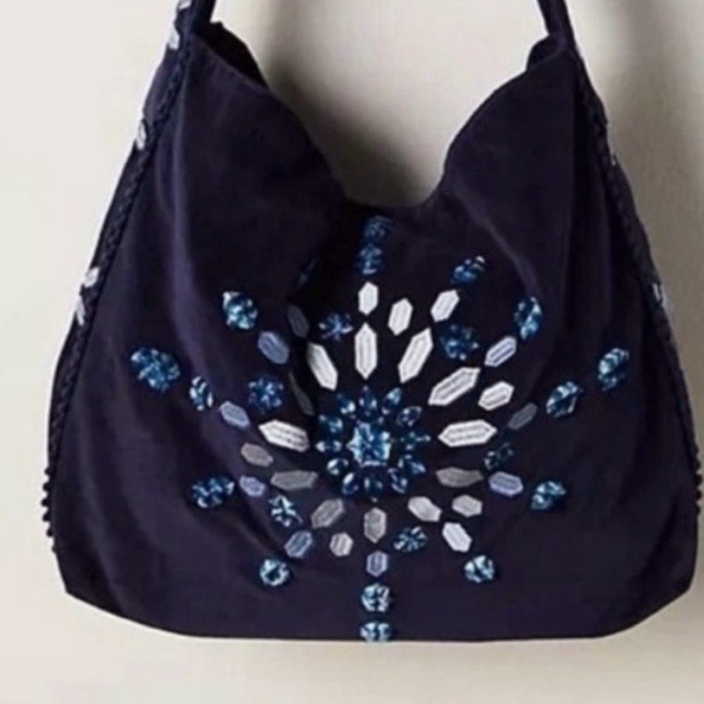 Free People Embroidered Velvet Valera Tote Bag NWOT - Picture 7 of 9
